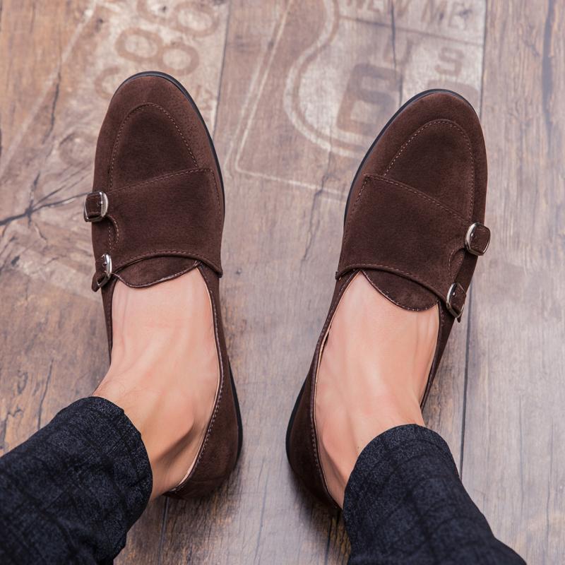Trend Mens Suede Leather Driving Shoes Brand Designer Male Pointed Monk Strap Wedding Party Dress Formal Footwear Zapatos Hombre