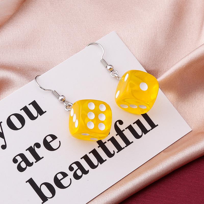 Handmade Cartoon 3D Resin Dice Drop Earring Tassel Casino Candy Color Personality Fun Zircon for Women Female Gift