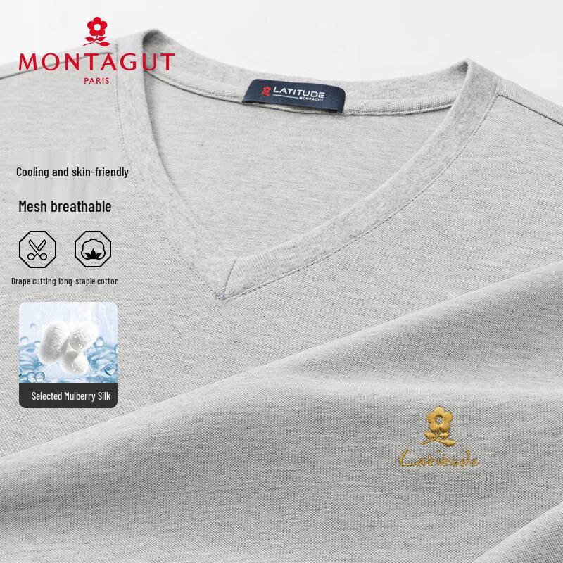 MONTAGUT Men's Summer V-Neck Silk Blend Short Sleeve T-Shirt