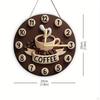 Coffee Cup Clock Hanging Ornament, Decorative, 2D Home Decor, Craft Round, Wall Decoration Wooden