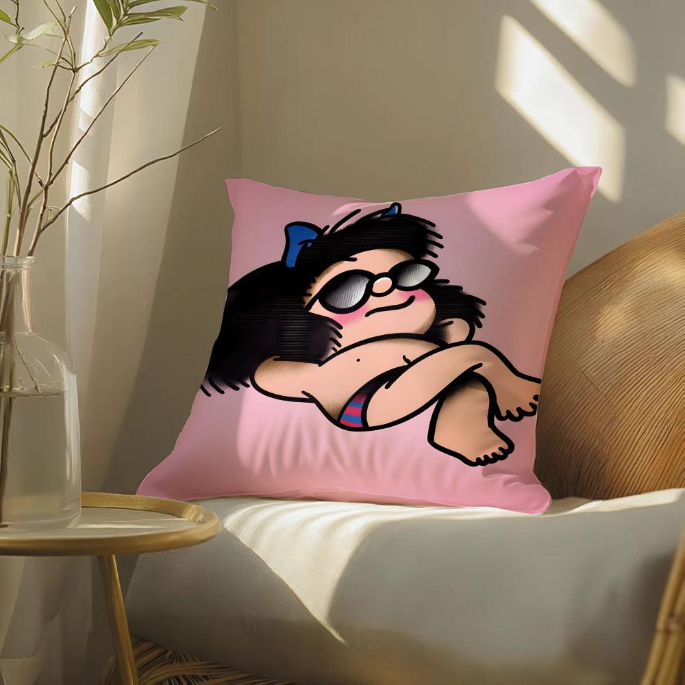 Quino Cartoon Cute Girl MafaldaM Cushion Cover Silky elegant Comfort Sofa Bed Invisible zipper Beach pillowcase