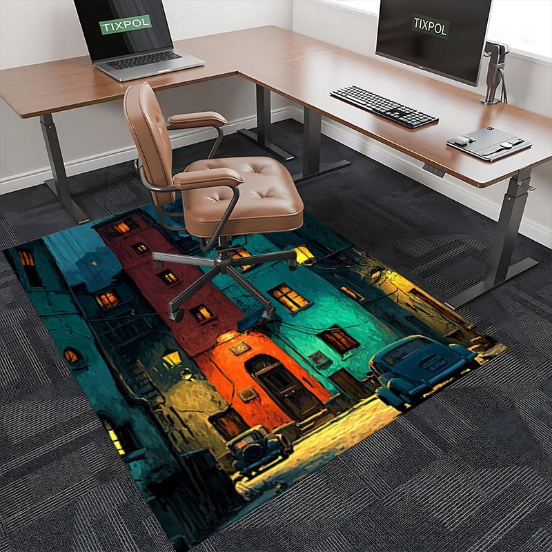 1pc Vintage Car & Lamp Design Chair Mat - Festive Gift for Office Chairs, Non-Slip Carpet for Home Decor, Suitable for All Seasons and Rooms.P073