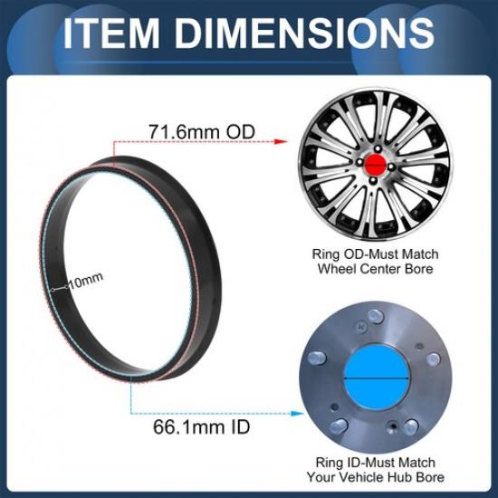 OD 716mm To ID 661mm Car Wheel Hub Centric Rings Black Polycarbonate 4 Pcs