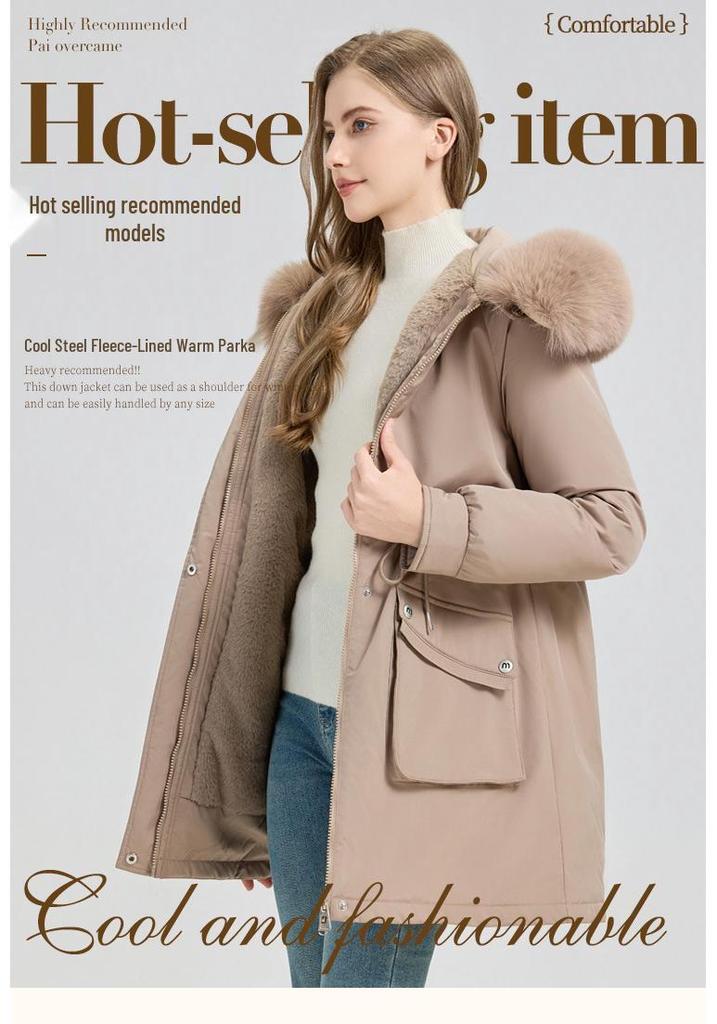 Women's Mid-Length Korean Style Cotton Padded Parka - Velvet Lined Winter Jacket