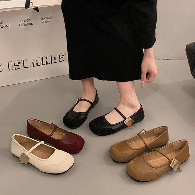 French Mary Jane shoes women's shoes spring and autumn new soft sole soft surface word with shallow mouth single shoes women's skirt