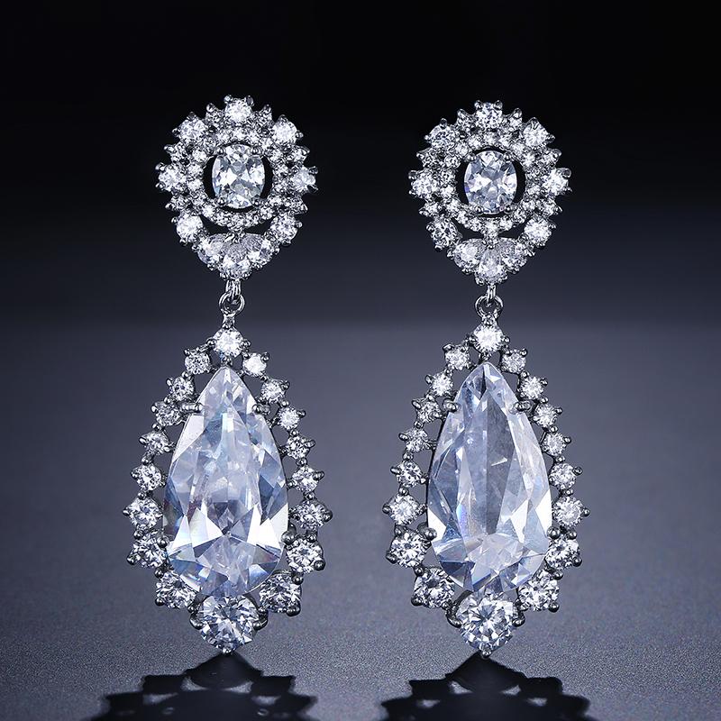 ZAKOL Fashion Water Drop Zircon Dangle Earrings For Women Luxury White Leaf Drop Earrings Bridal Wedding Party Jewelry