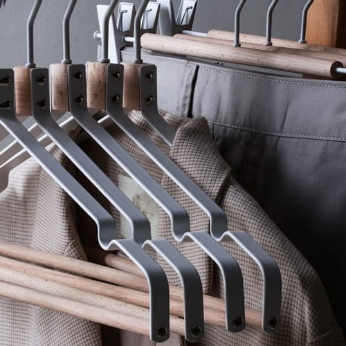 5 Premium Wood Skirt Hangers with Adjustable Clips, Coat Hangers (Black)