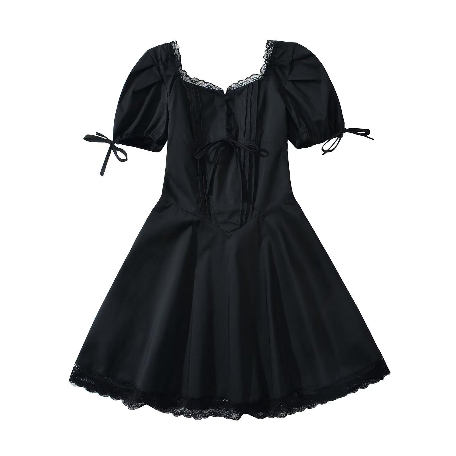 

2025 Spring Women s Slim Lace Splice Dress - European & American Style Fashion Medium чёрный