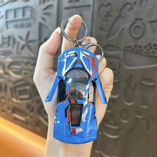Opening Door Racing Car Keychain Kids Mini Pull-back Graffiti Sports Car Toy Key Ring