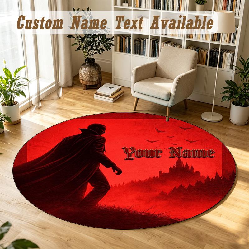 Dracula Personalized Round Rug Support Custom Name, Soft Home Decor Mat