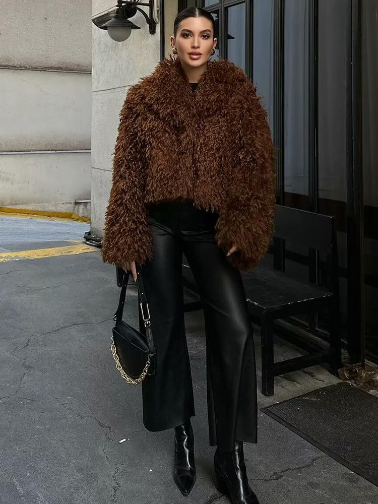 2024 Vintage Faux Fur Fluffy Lapel Coat for Women - Warm Autumn/Winter Top
