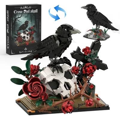Ensemble de Briques de Construction Fleurs Crâne de Corbeau , Pot à Fleurs Crâne Collection Botanique Kit pour Adulte, Cadeau de Noël, GothiqueHorreur