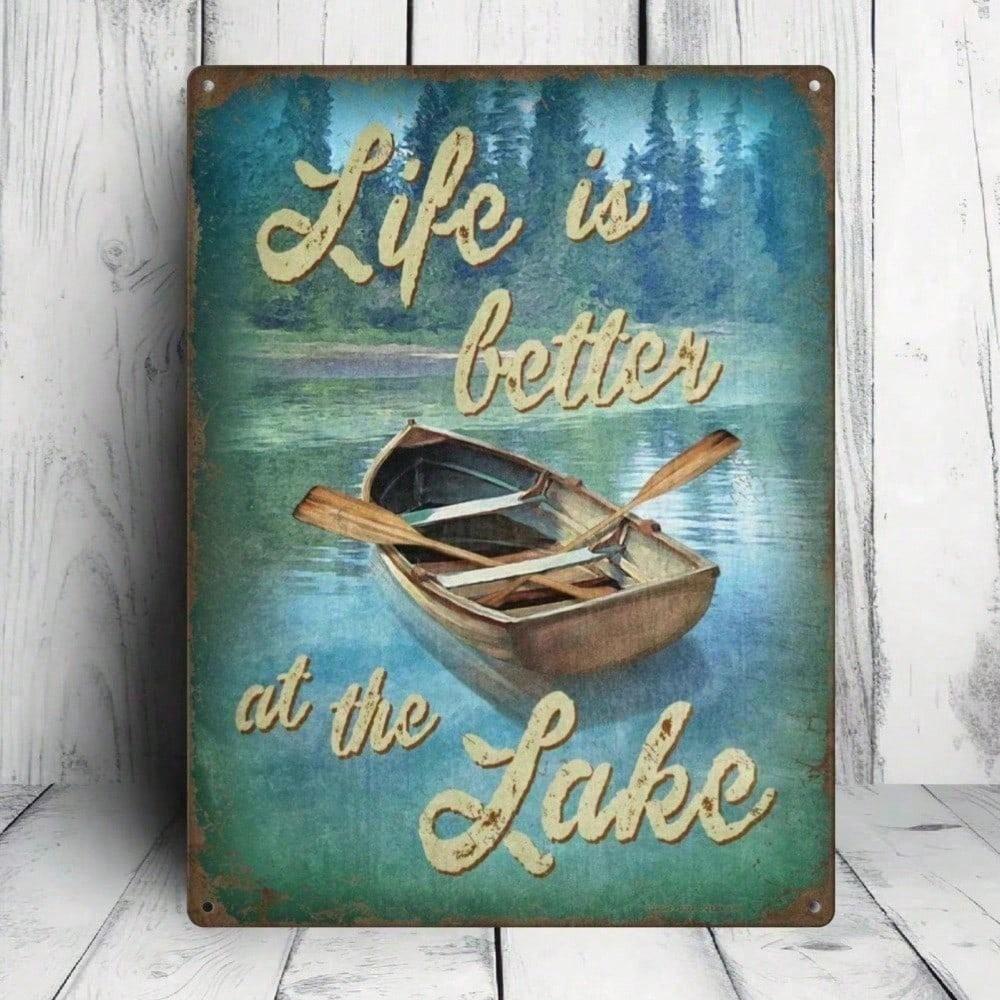 

Tin Metal Sign Life is Better at the Lake Vintage Lake House Wall Decor, Rustic Cabin Kitchen Art, 8x12 Inches Aged Tin Sign f різнокольоровий