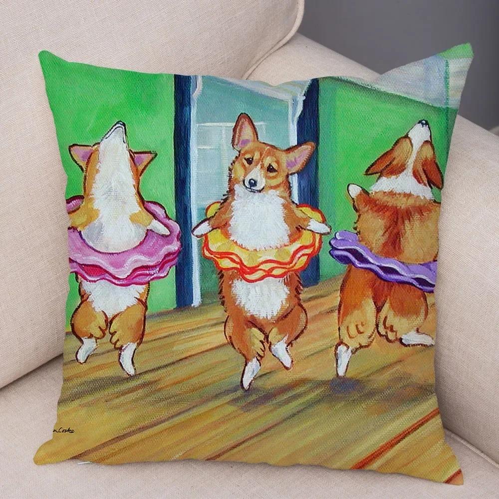 Cute Pet Dog Welsh Corgi Animal Print Cushion Cover Sofa Home Car Pillow