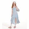 UNIFREE Blue Chiffon Camisole Dress with Plaid Patchwork