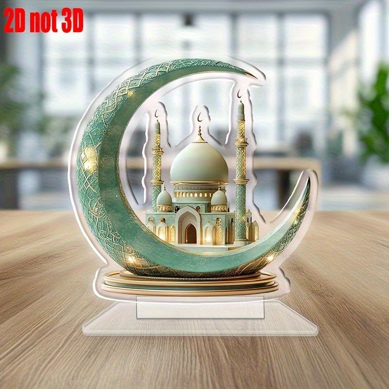 2D Acryl Halbmond Schloss Ornament Ramadan Festival Dekoration Eid Al-Fitr Mubarak Islamisches Tischschild Heim Party Events Dekor
