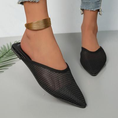 Fashion Women's Pointed Toe Slippers Summer Designer Mesh Beach Flat Shoes Slides Outside Mules Gladiator Sandals Zapatos De Mujer