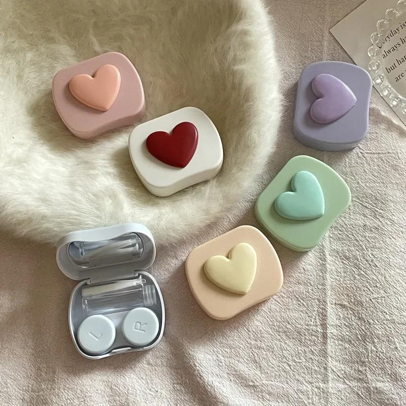 Women Colored Contact Lens Box Candy Color Square Love Portable Mirror Contact Lens Box Travel Easy Carry Storage Container