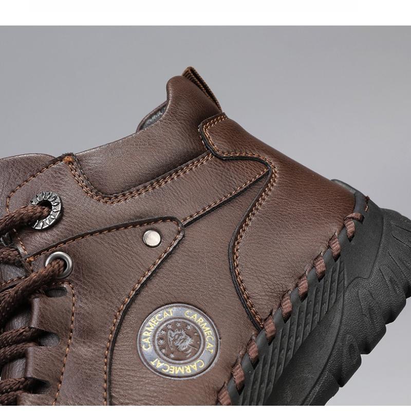 Men's High-top Leather Boots Casual Sneakers Winter Plush Shoes Snow Boots