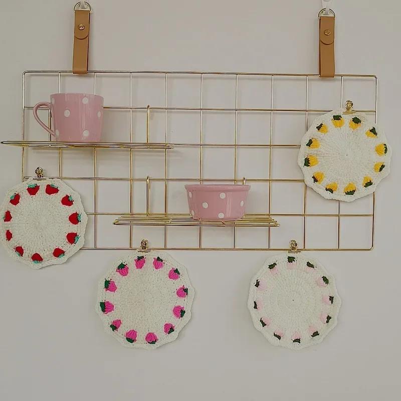 Hochzeit Küche Handgemachte Erdbeere Tasse Tisch Untersetzer Pad Matte Tisch Platzset Tischset Runde Tasse Gestrickte Tee Häkeln Matte