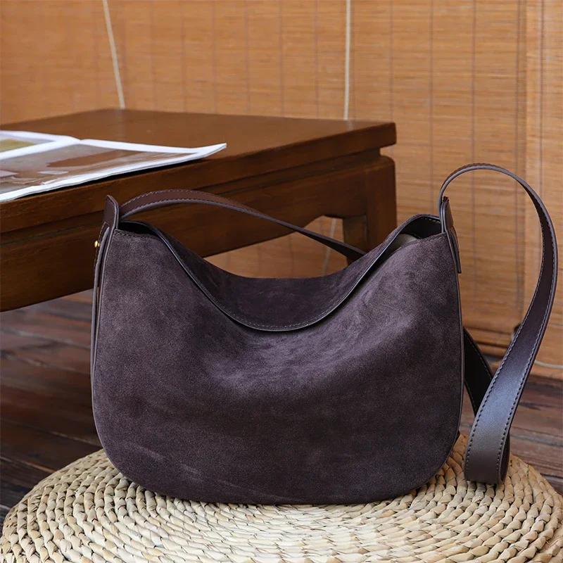 Winter Women's Natural Suede Leather Classic Underarm Bag Female Soft Cowhide Durable Handbags Ladies Luxury Designer Bags