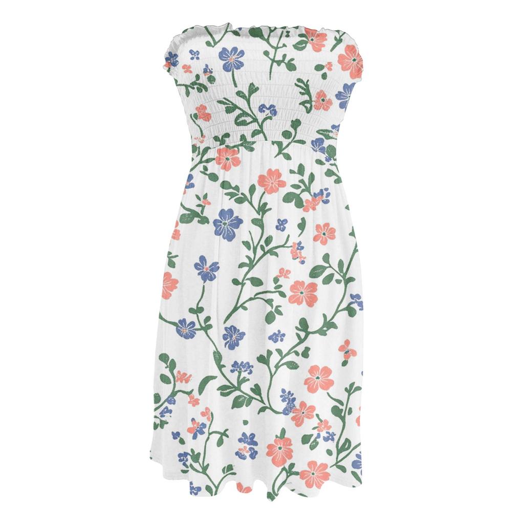 Fashionable Women's Casual Tube Top Floral Print Sleeveless Dress
