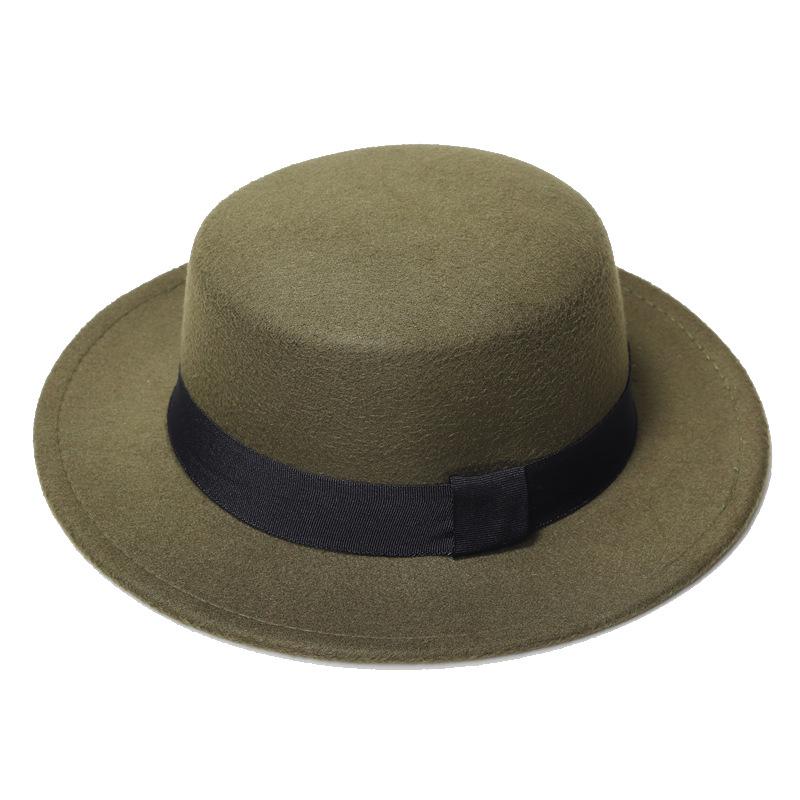 Unisex Retro Geruit Lint Brede Rand Fedora Hoed, Brits Plat Top Wol Ontwerp, Herfst/Winter Zonbescherming