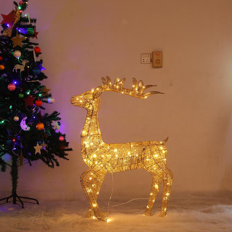 Large Luminous Wrought Iron Reindeer & Christmas Tree Ornaments for Hotel, Mall, or Garden Displays