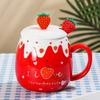 450ML Capacity Strawberry Mug Pink Color Ceramic Mug Cute Design Porcelain Mug  Student Use