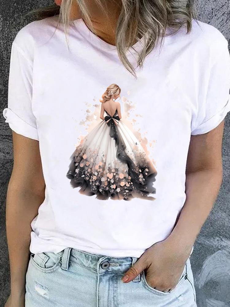 

(Asian Size) watercolor flower Short Sleeve T-shirts Printed Clothing Lady Female Top Casual T Shirt Fashion Women Graphic Tee S