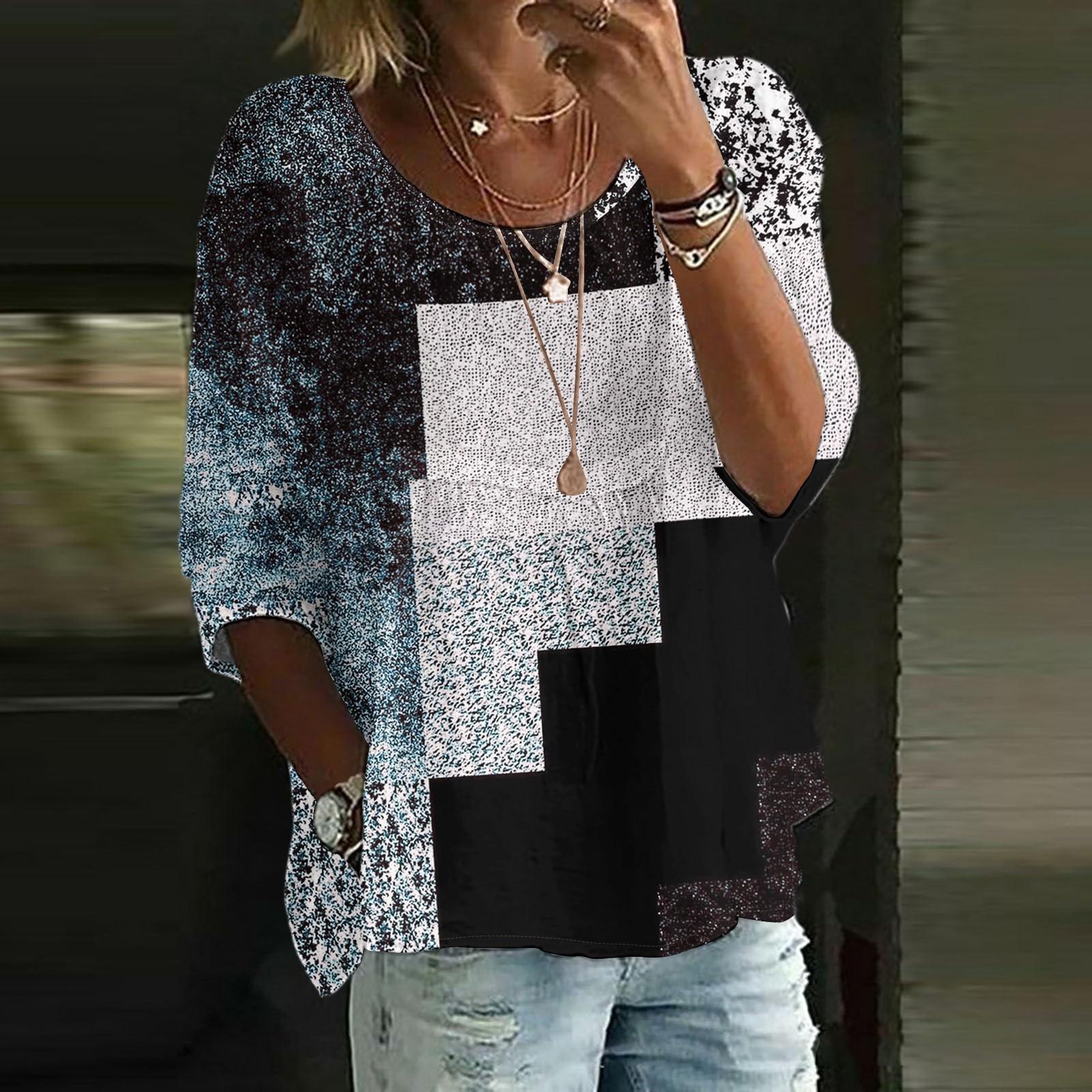 

Linen Shirts For Women 3/4 Sleeve Button Down O Neck Summer Tops Dressy Casual Cute Shirts M