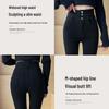 Women's High-Waist Slimming Leggings with Velvet, Button Detailing - 2024 Autumn/Winter Style