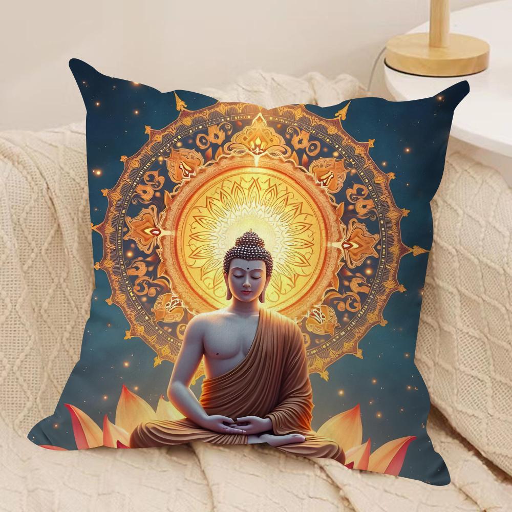 

Buddha Statue and Lotus Cushion Cover Soft Plush Throw Pillow Cover DoubleSided Printed Cushion Case Cozy Sofa Home Decor 30x30cm