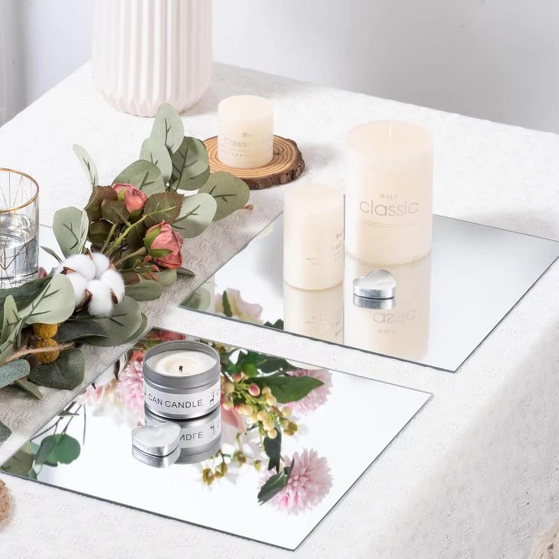 6PCS-15CM Square Mirrors Candle Plate for Table Centerpieces, decoración de pared, dormitorio, baño, decoración del hogar