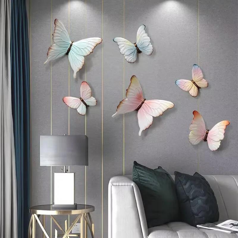 Nordic Luxury Resin Butterfly Wall Sticker Pendant Home Livingroom Porch Wall Hanging Crafts Hotel Background Wall Mural Crafts