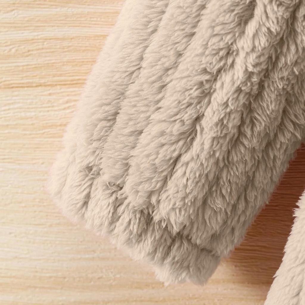 Girls' Fashionable Casual Solid Color Plush Warm Cardigan Long Sleeved Hooded Jacket