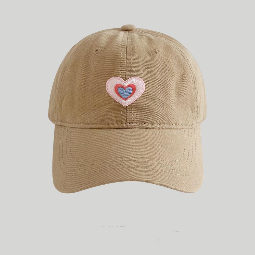 Korean Style Heart Embellished Baseball Cap Women Cotton Summer Sun Hat With Wide Brim