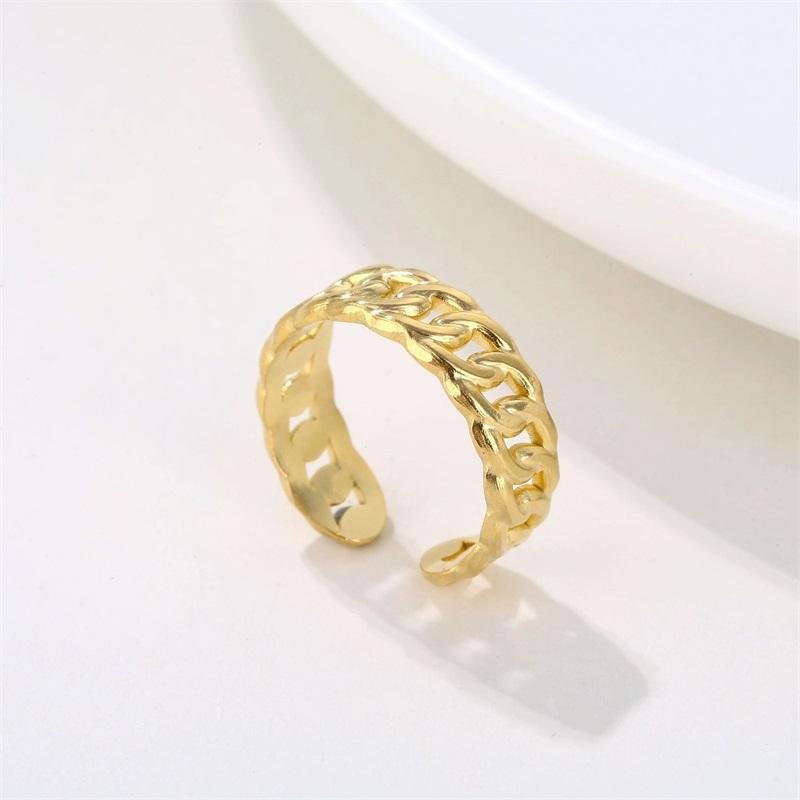 Vintage Cuban Link Chain Adjustable Rings For Women Men Gold Color Stainless Steel Finger Ring Geometric Jewelry Gifts