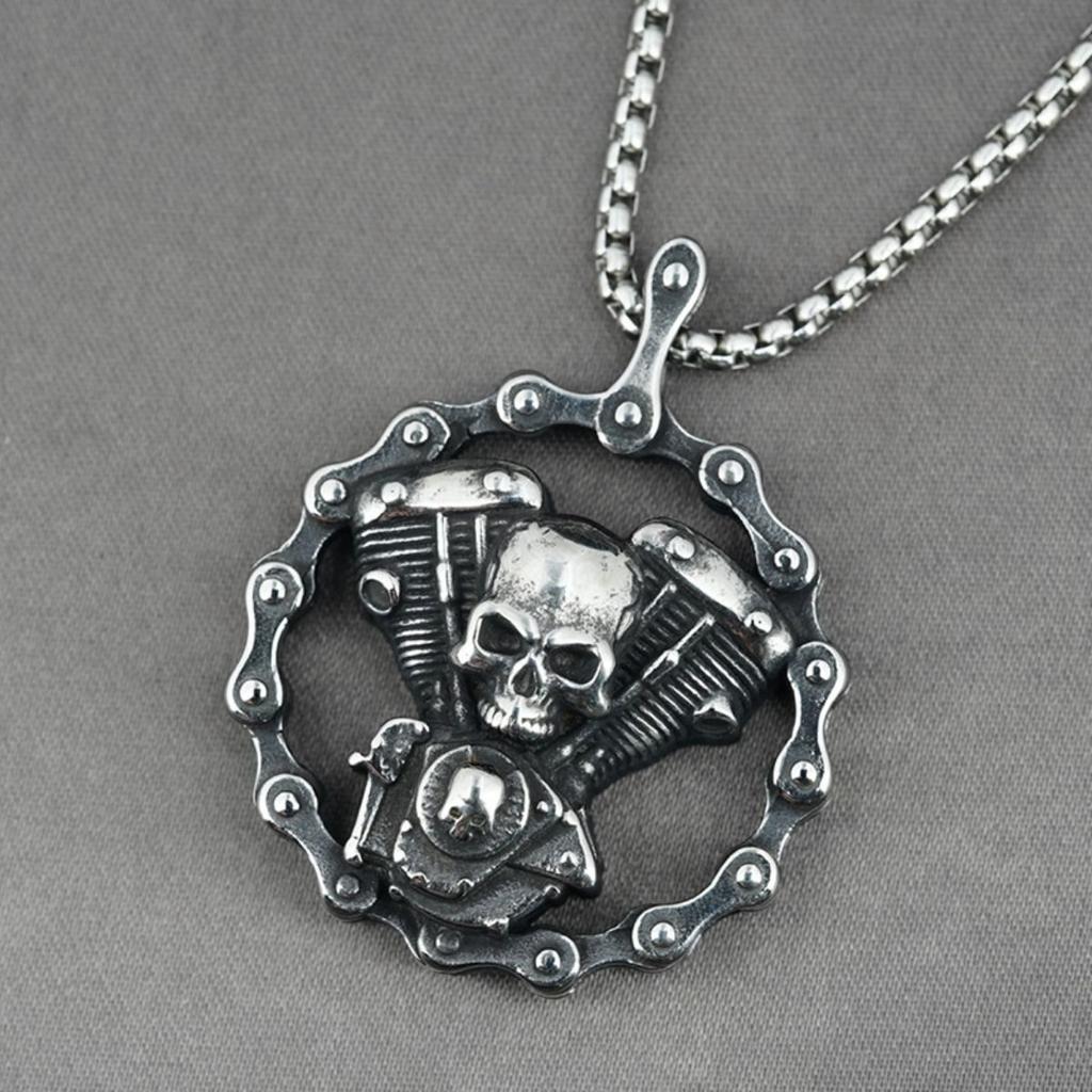 Retro Skull Engine Necklace Chain Machine Men Skeleton Pendant Rock Punk for Male Biker Rider Jewelry Gift