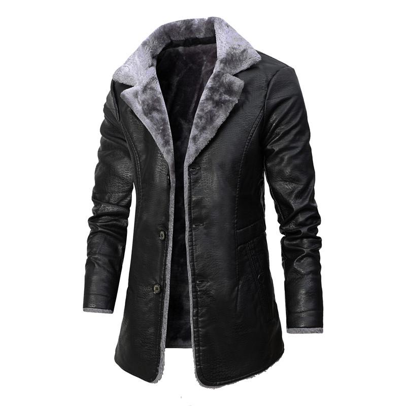 Men's European Size Plus Velvet Leather Jacket with Large Lapel, Ideal for Autumn and Winter Business, for Middle-Aged and Elderly