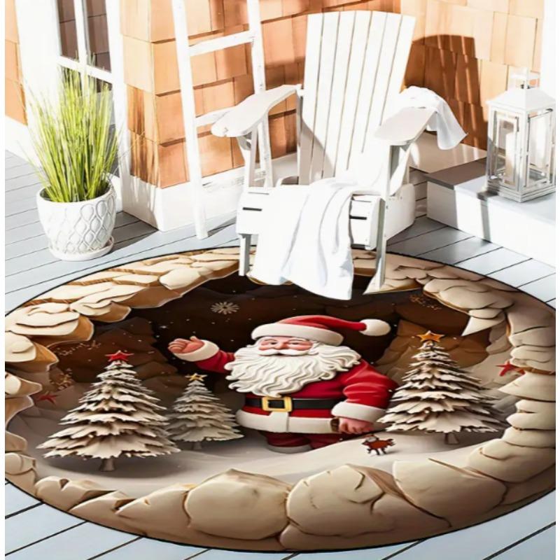 Christmas Circular Floor Mat Study Chair Carpet Holiday Scene Decoration Carpet New Year Atmosphere Carpets Home Decoration