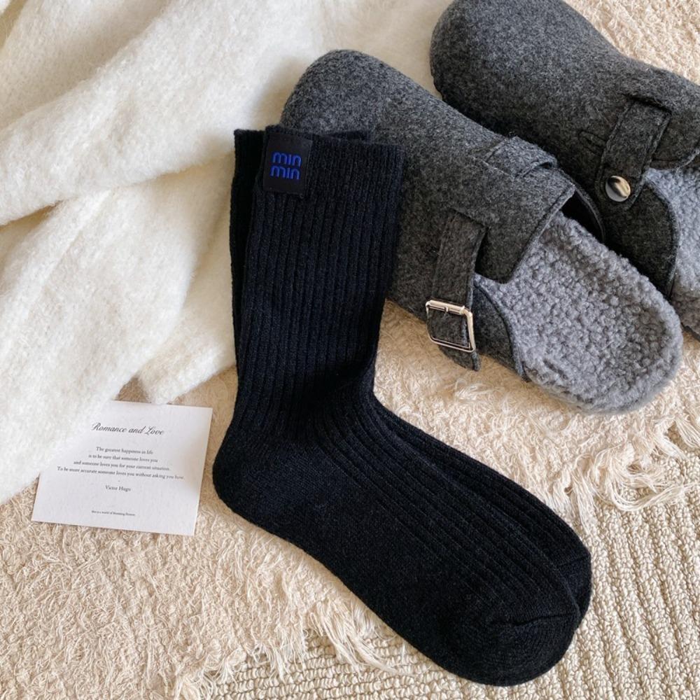 Thicken Middle Tube Socks Heel Label Women's Socks Fashion Winter Socks