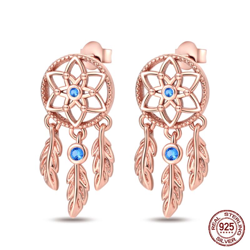 925 Silver Dream Catcher Earrings For Women Exquisite Zircon Carp Stud Fashion Jewelry Gift