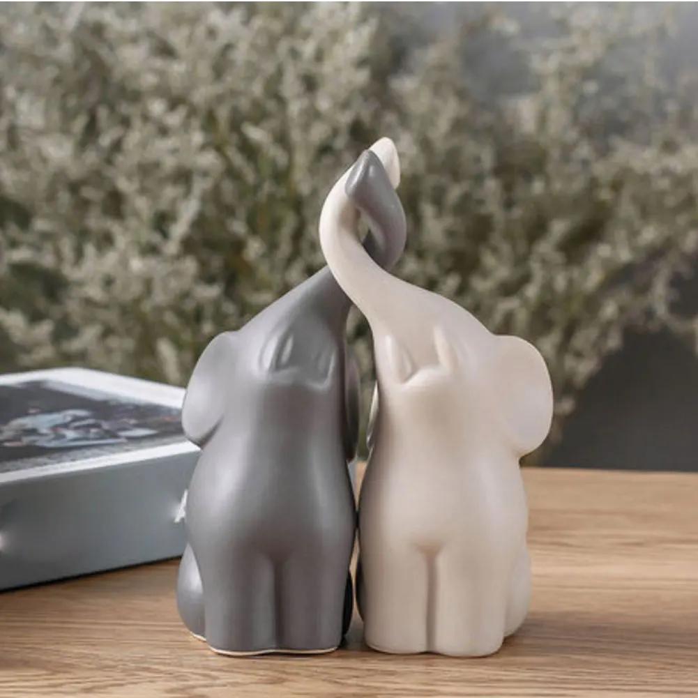 Ceramic Elephant Figurines for Living Room Creative Miniatures Animal Ornaments Crafts and Furnishings 2PCs