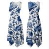 Women Sleeveless Floral Print Dress Casual Round Neck Irregular Hem Mid Length Summer Dress