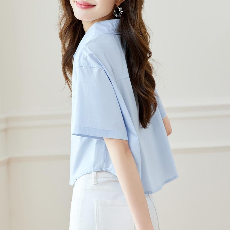 Full-cot Lapel Short-sleeved Shirt for Women's Summer New Loose and Versatile Design Top