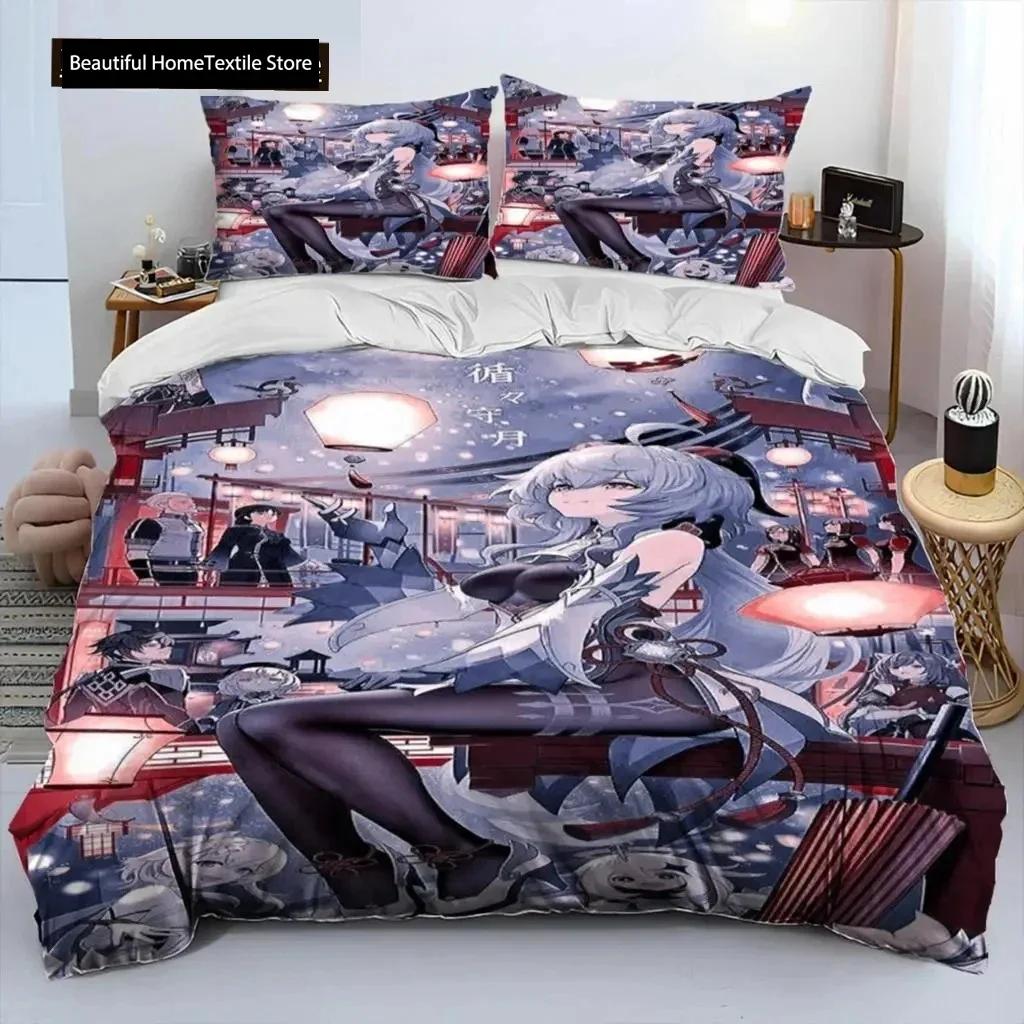 Anime Genshin Impact Hra Ložní souprava Chlapci Dívky Velikost Twin Queen Povlak na přikrývku Povlak na polštář Postel Děti Dospělí Domácí textil