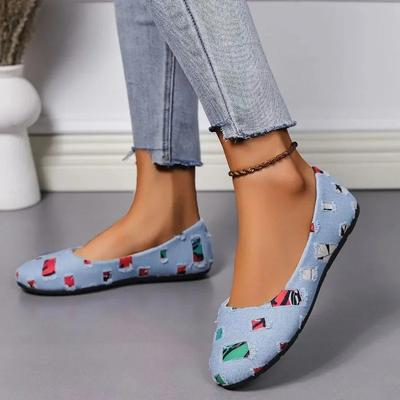 Women Loafers 2025 New Mixed Colors Patchwork Denim Breathable Shoes Casual Round Toe Slip On Shallow Shoes