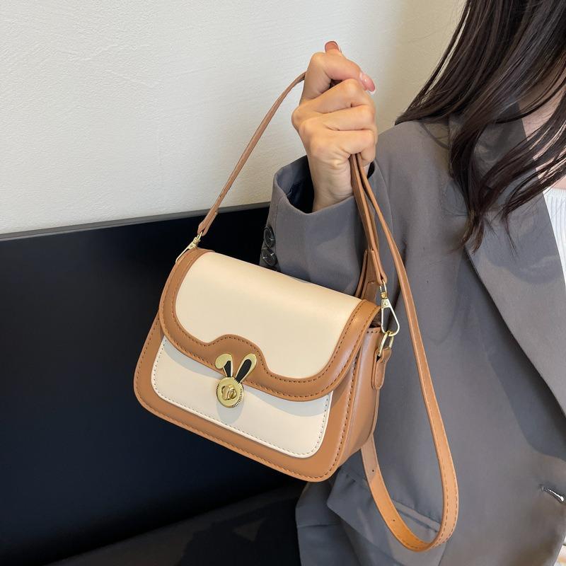 Spring and summer contrasting color small square bag, new trendy high-end texture versatile shoulder bag, simple commuter messenger bag