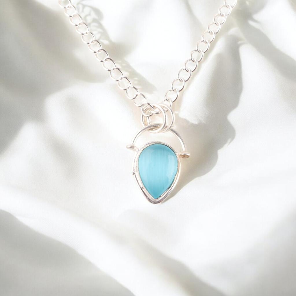 Blue Cat's Eye Gemstone 925 Stamped Silver Jewelry Pendant New Year Gift For Her PP-56-39